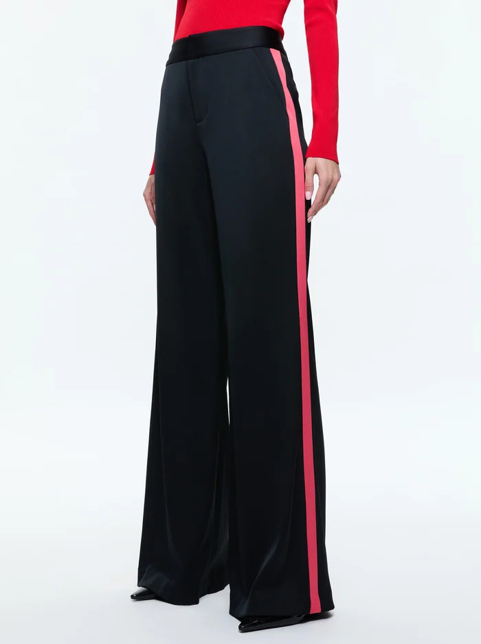 DYLAN HIGH RISE WIDE LEG PANT WITH RACING STRIPE DETAIL | Alice + Olivia