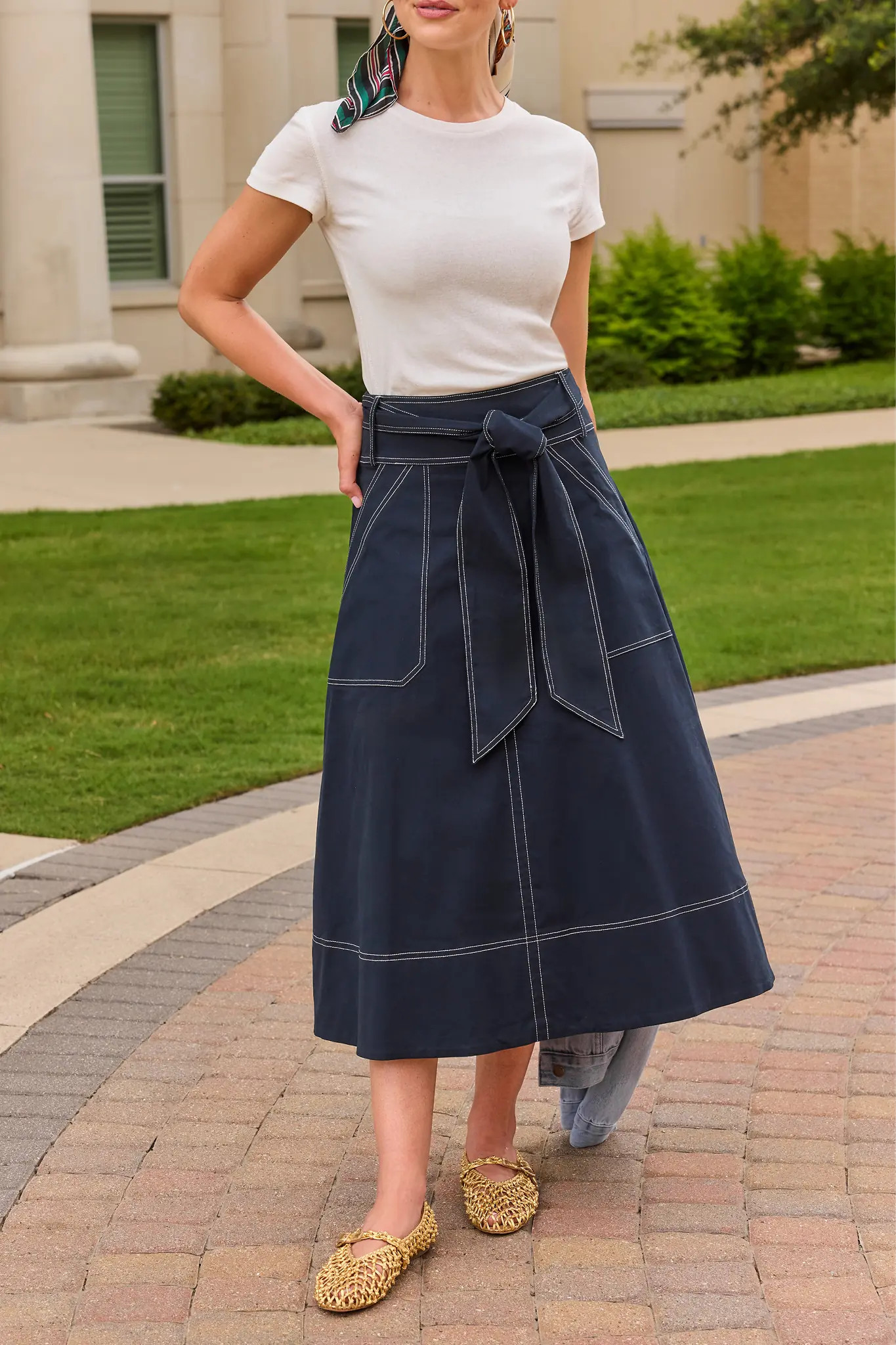 Charlotte Tie Waist Midi Skirt | Avara