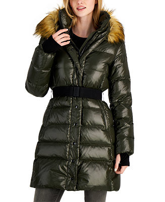 S13 Women's Chalet Belted Faux-Fur-Trim Hooded Down Puffer Coat & Reviews - Coats & Jackets - Wom... | Macys (US)