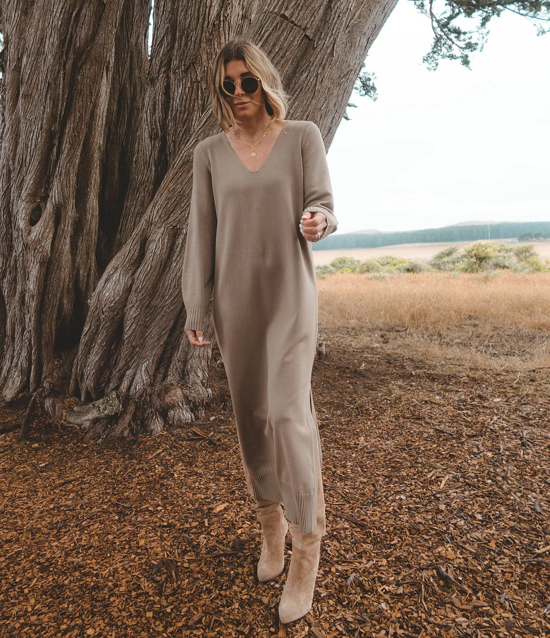 Splendid x Cella Jane Blog Long Sleeve V-Neck Sweater Maxi Dress | Dillard's | Dillard's