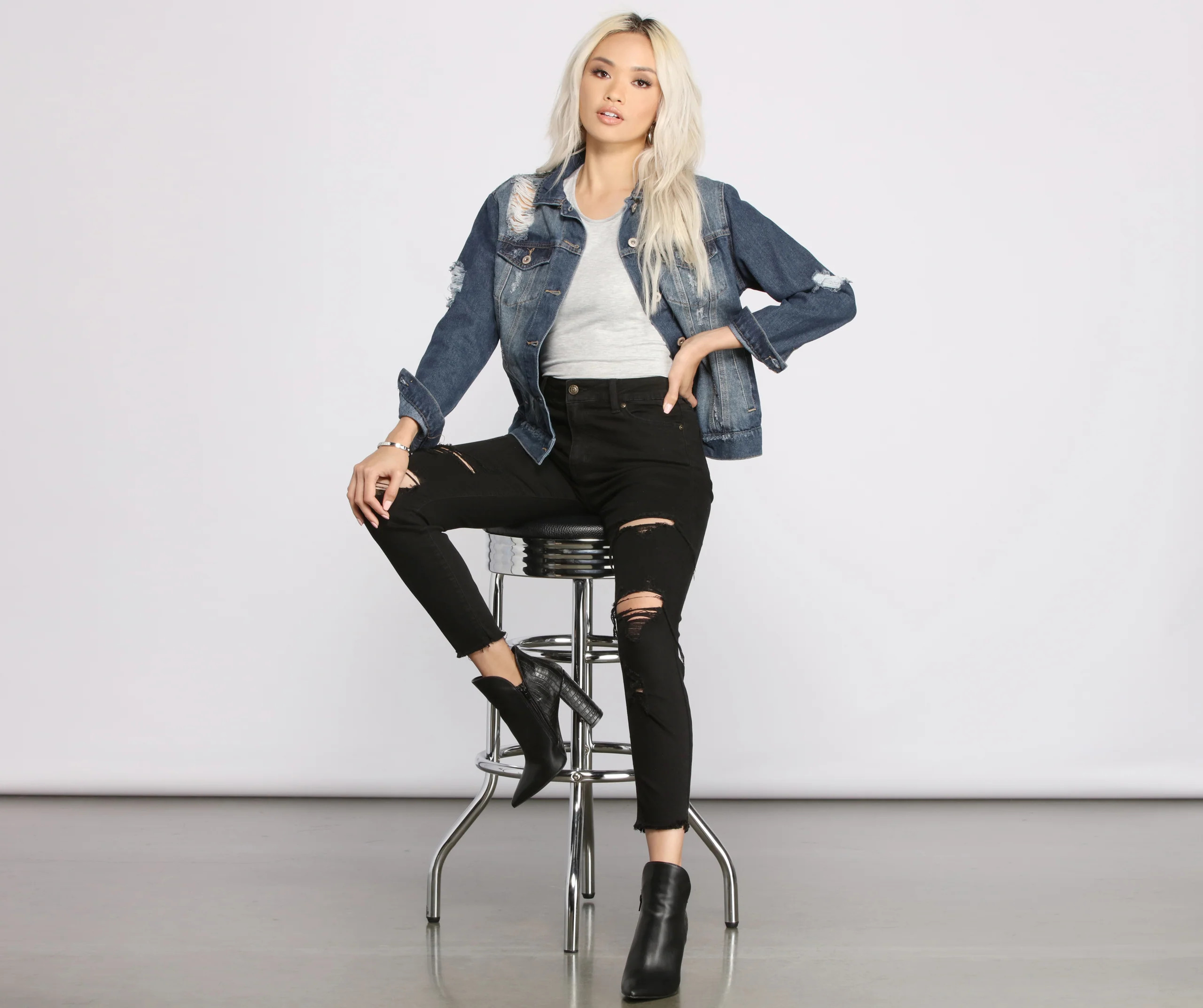 Destructed Boyfriend Denim Jacket | Windsor Stores
