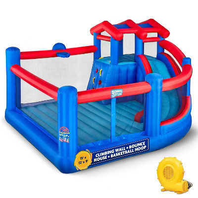 Sunny & Fun Hoop N’ Slide Inflatable Bounce House with Basketball Hoop & Slide - Red/Blue | Target