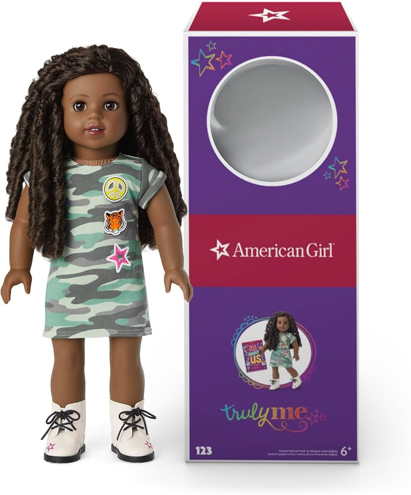 American Girl Truly Me 18-inch Doll #123 with Brown Eyes, Black-Brown Tendrils, Deep Skin, Camo T... | Amazon (US)