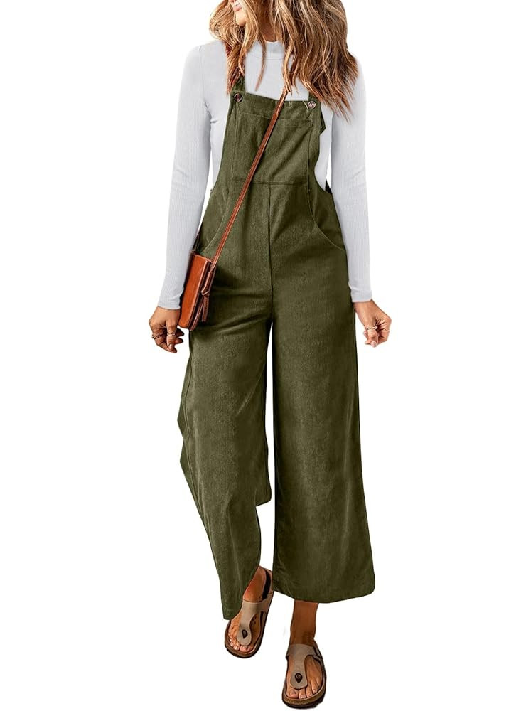 Happy Sailed Women Corduroy Overalls Winter Fall Casual Loose Sleeveless Adjustable Strap Wide Le... | Amazon (US)