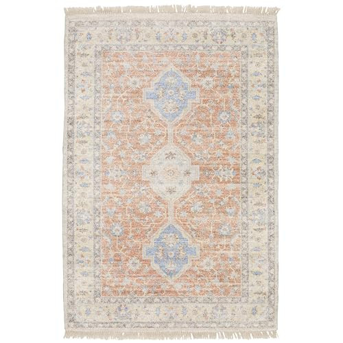 Oriental Weavers Malabar Hand-Made Area Rug - 45305-10' x 13' - in Orange/Blue - Vintage Inspired, Hand-Made Rugs, Family, Dining, Living Room Rug | Amazon (US)