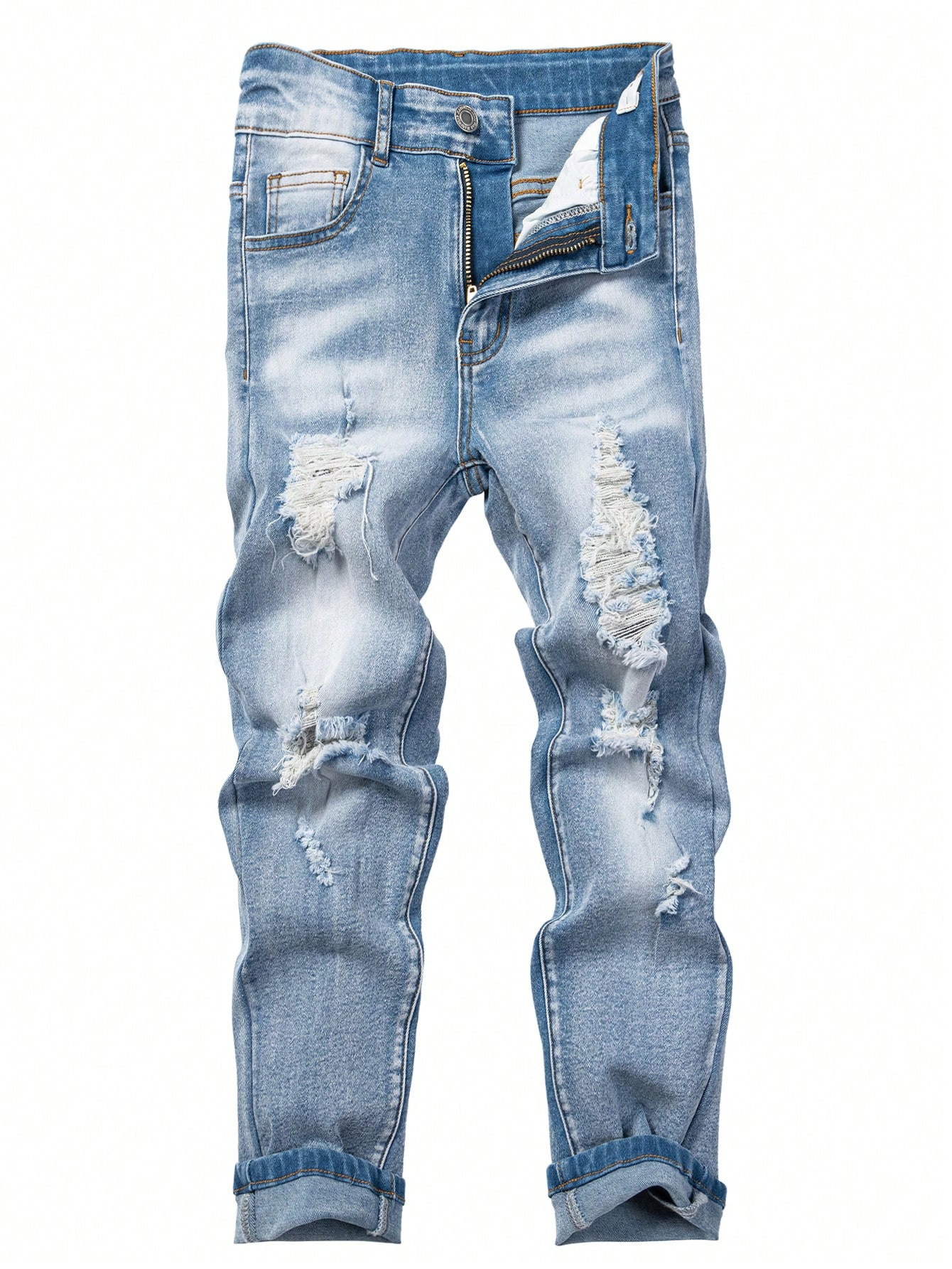 Tween Boy Ripped Frayed Bleach Wash Jeans | SHEIN