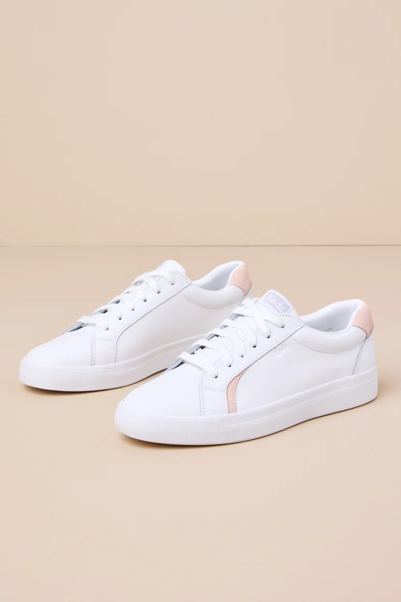 Pursuit White and Blush Leather Lace-Up Sneakers | Lulus