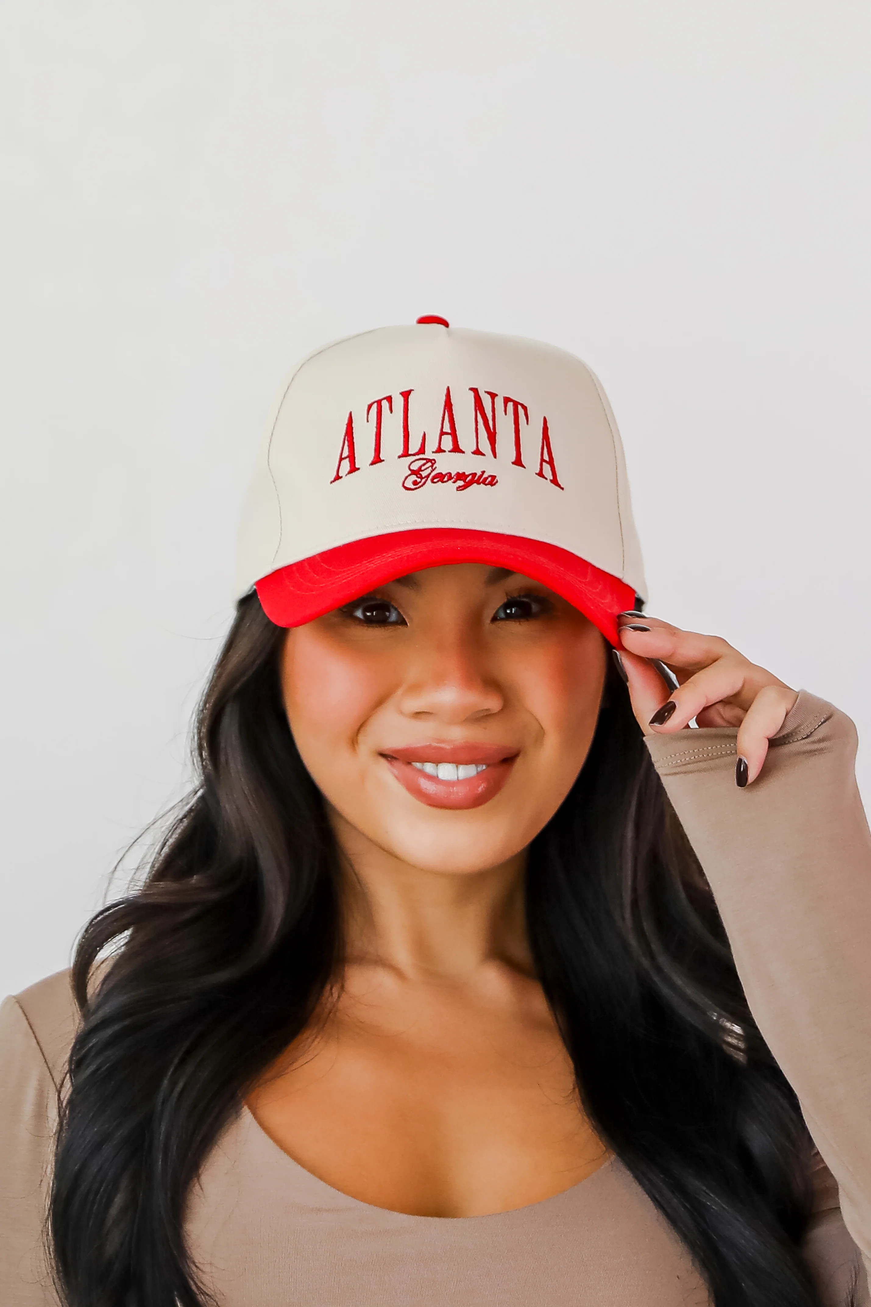 Red Atlanta Georgia Color Block Embroidered Hat | Dress Up