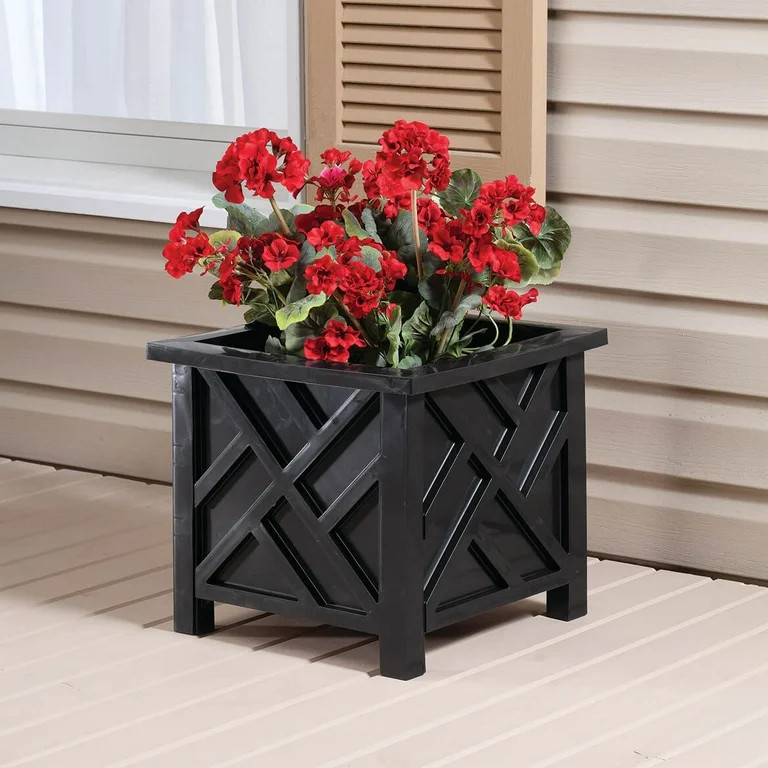 Set of 2 Chippendale Planter Boxes, Black– Outdoor Flower Holder for Garden, Patio and Lawn –... | Walmart (US)