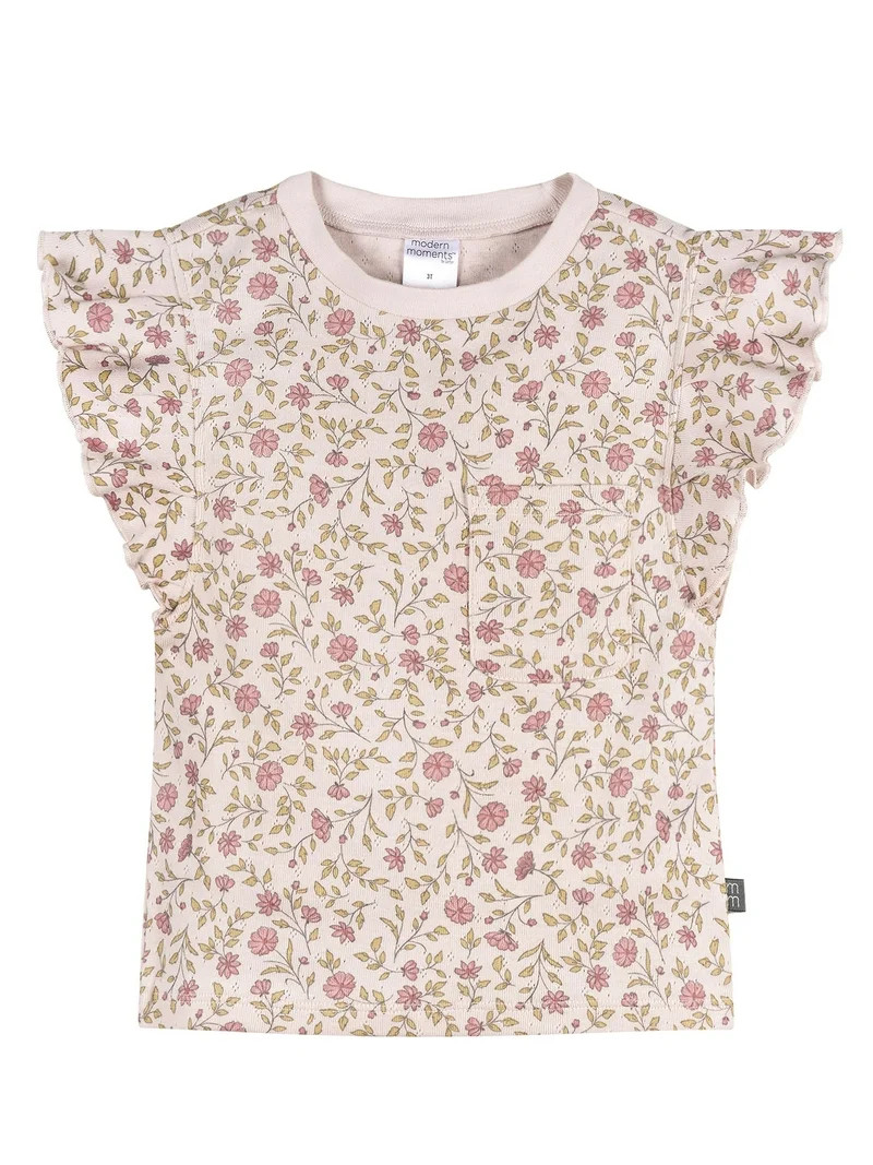 Modern Moments by Gerber Baby and Toddler Girl Pleated Ruffle Sleeve Top, Sizes 0/3 Months - 5T | Walmart (US)