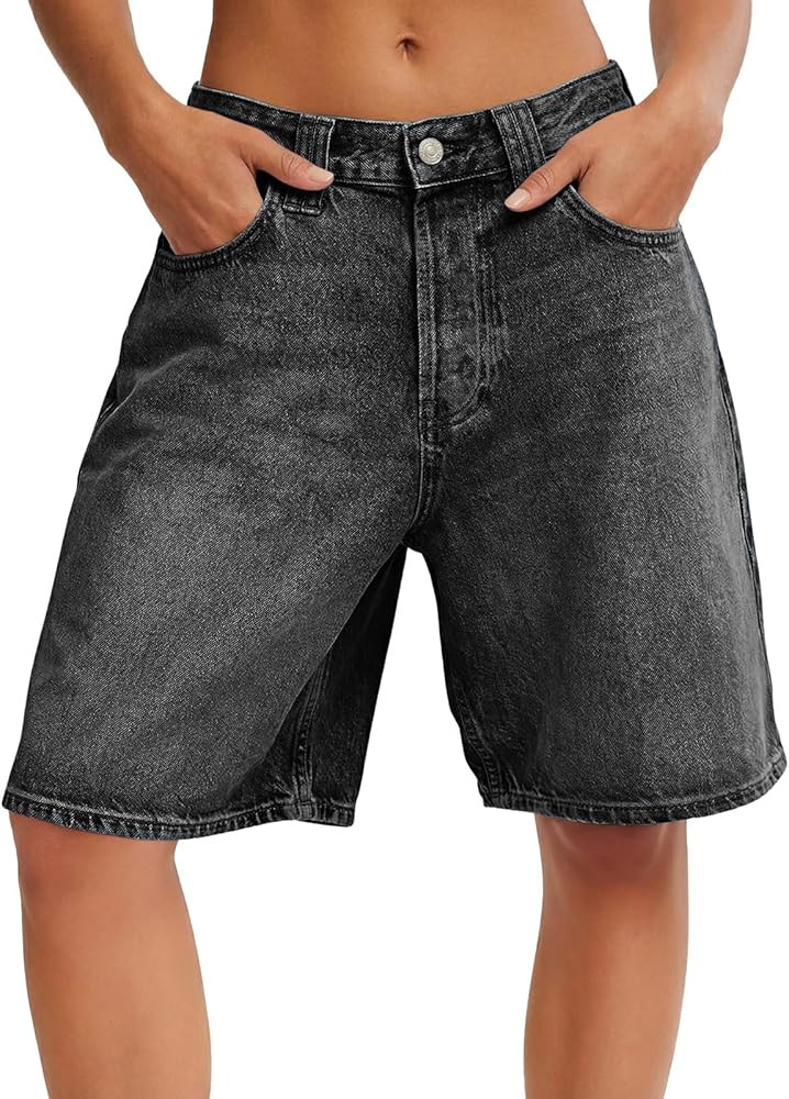 Tankaneo Women Baggy Jorts Denim Bermuda Shorts Knee Length High Waisted Wide Leg Y2k Loose Long ... | Amazon (US)