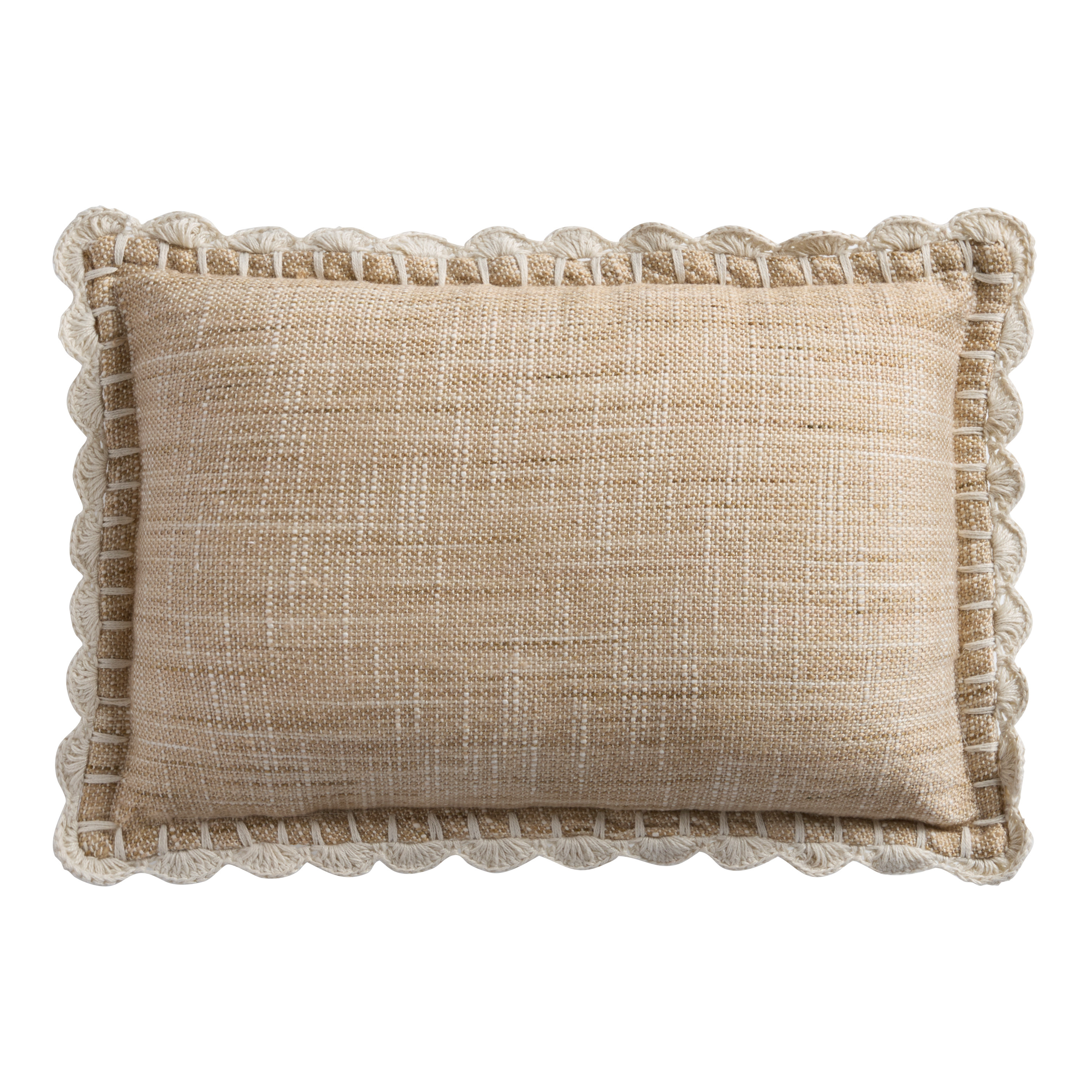 Heathered Crochet Trim Indoor Outdoor Lumbar Pillow | World Market
