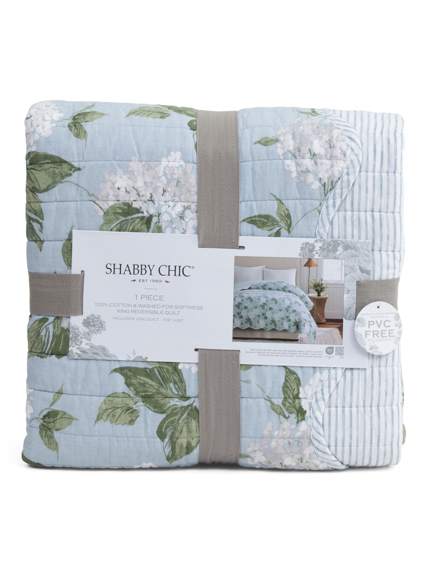 Cotton Reversible Hydrangea Stripe Quilt | TJ Maxx