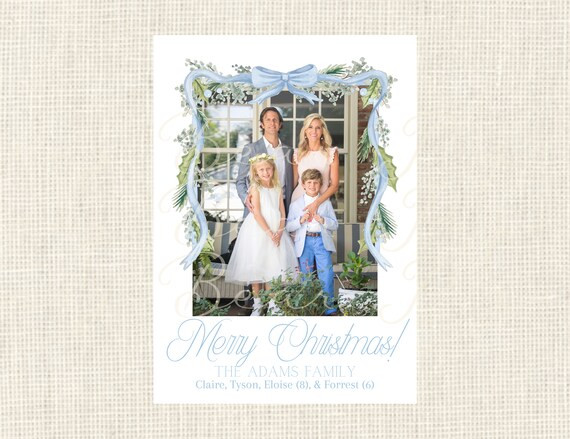 Watercolor Christmas Blue Ribbon Garland Cards | Etsy | Etsy (US)