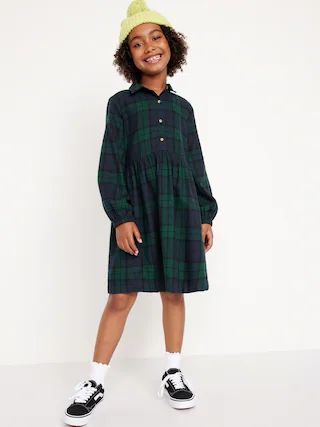 Matching Long-Sleeve Button-Front Plaid Dress for Girls | Old Navy (US)