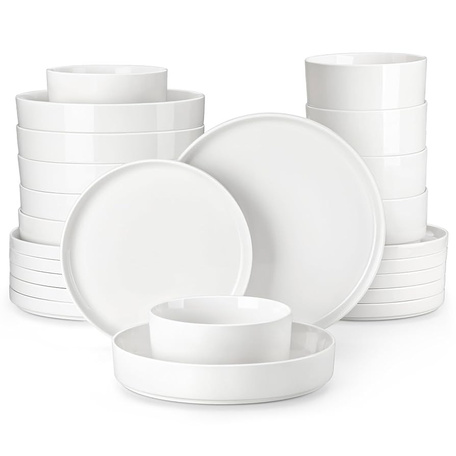 MALACASA 24 Pieces Porcelain Dinnerware Set, Modern White Dish Set for 6, Premium Serving Plates ... | Amazon (US)