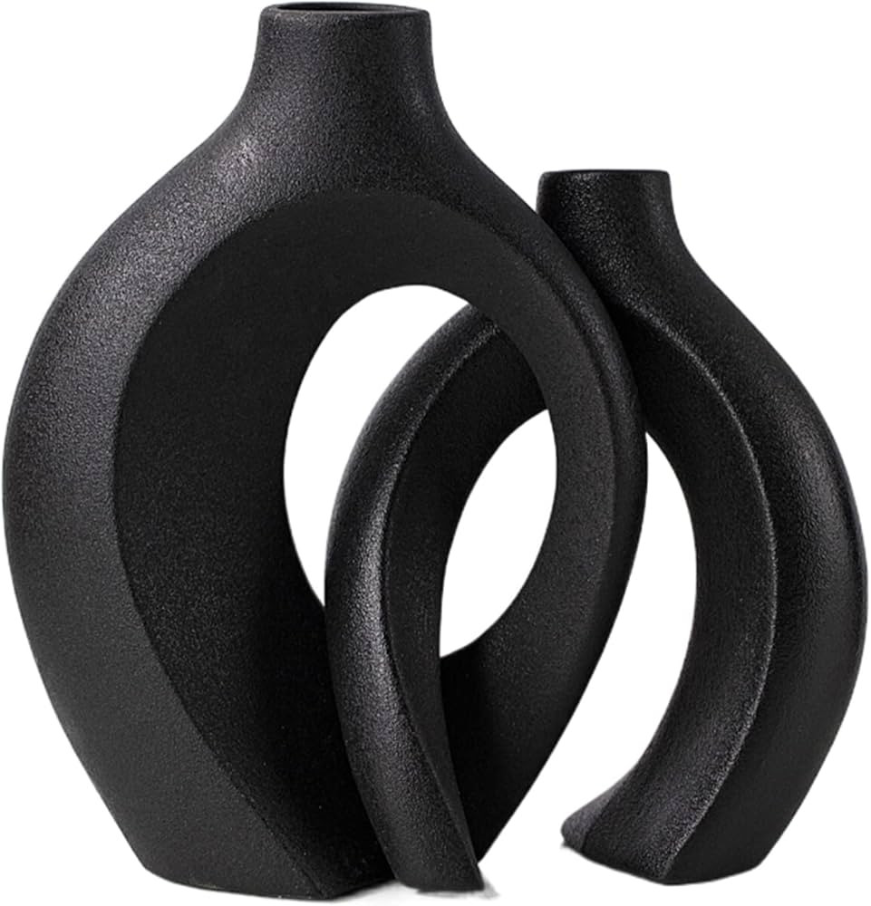 Levvohd Black Hollow Ceramic Vase Set of 2, Snuggle Round Boho Donut Modern Vase Nordic Minimalis... | Amazon (US)
