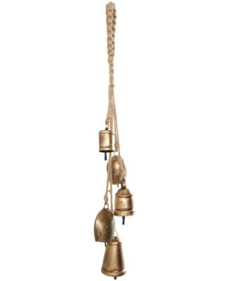 Metal Tibetan Inspired Decorative Cow Bell with Jute Hanging Rope, 4" x 3" x 22" | Macy's