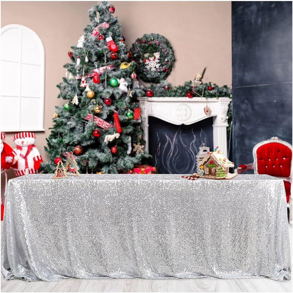 B-COOL Glitter Tablecloth Silver Sequin Tablecloth Christmas 90x132 Inch Rectangle Sequin Overlay... | Amazon (US)