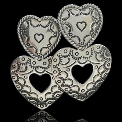 Pair of estate Native American sterling silver "R. Kee" double heart earrings  | eBay | eBay US