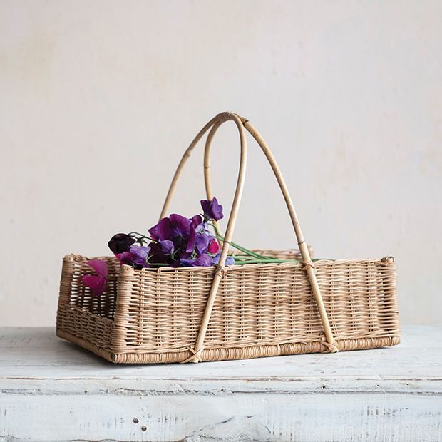 Large Handled Natural Rattan Display Basket | Antique Farm House