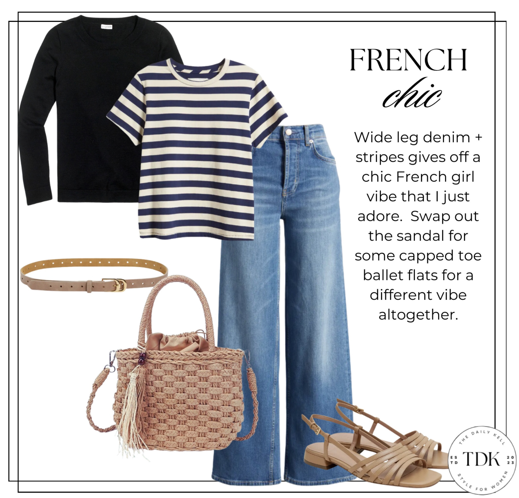 Embrace French Chic elegance with a timeless striped top, classic denim pants, and a cozy sweater. Finish off the look with neutral accessories for that perfect touch of Parisian flair.

#LTKOver40 #LTKSeasonal #LTKStyleTip