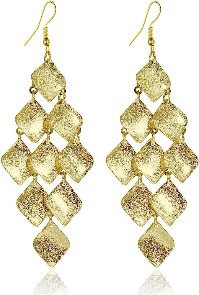 Layered Leaf Earrings - Lightweight Chandelier Earrings for Women, Vintage Statement Earrings | Amazon (US)