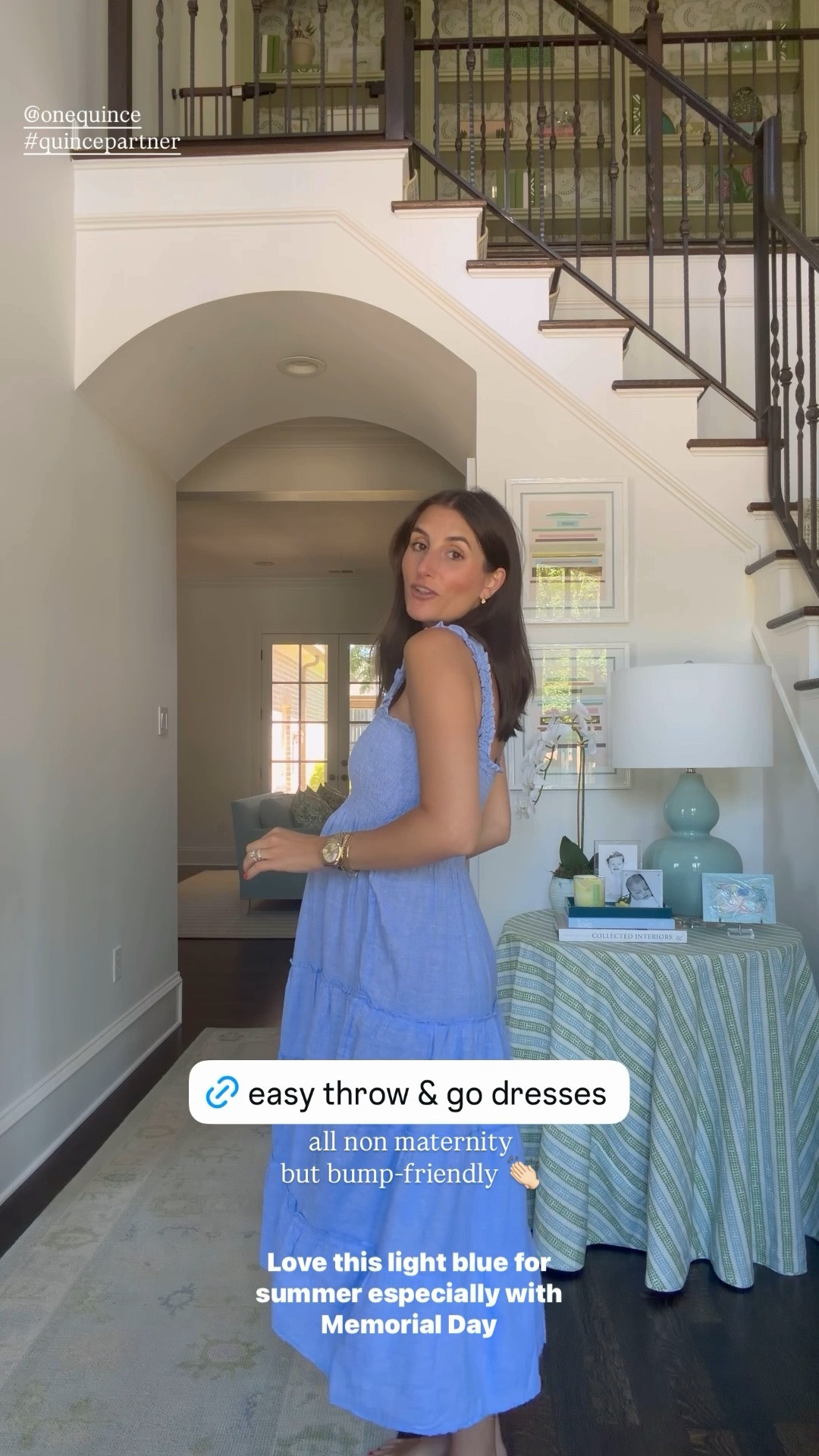 3 bump-friendly dresses from @quince 🤍 the kind of easy dresses I reach for all summer — comfy, flattering, and classic!! #quincepartner