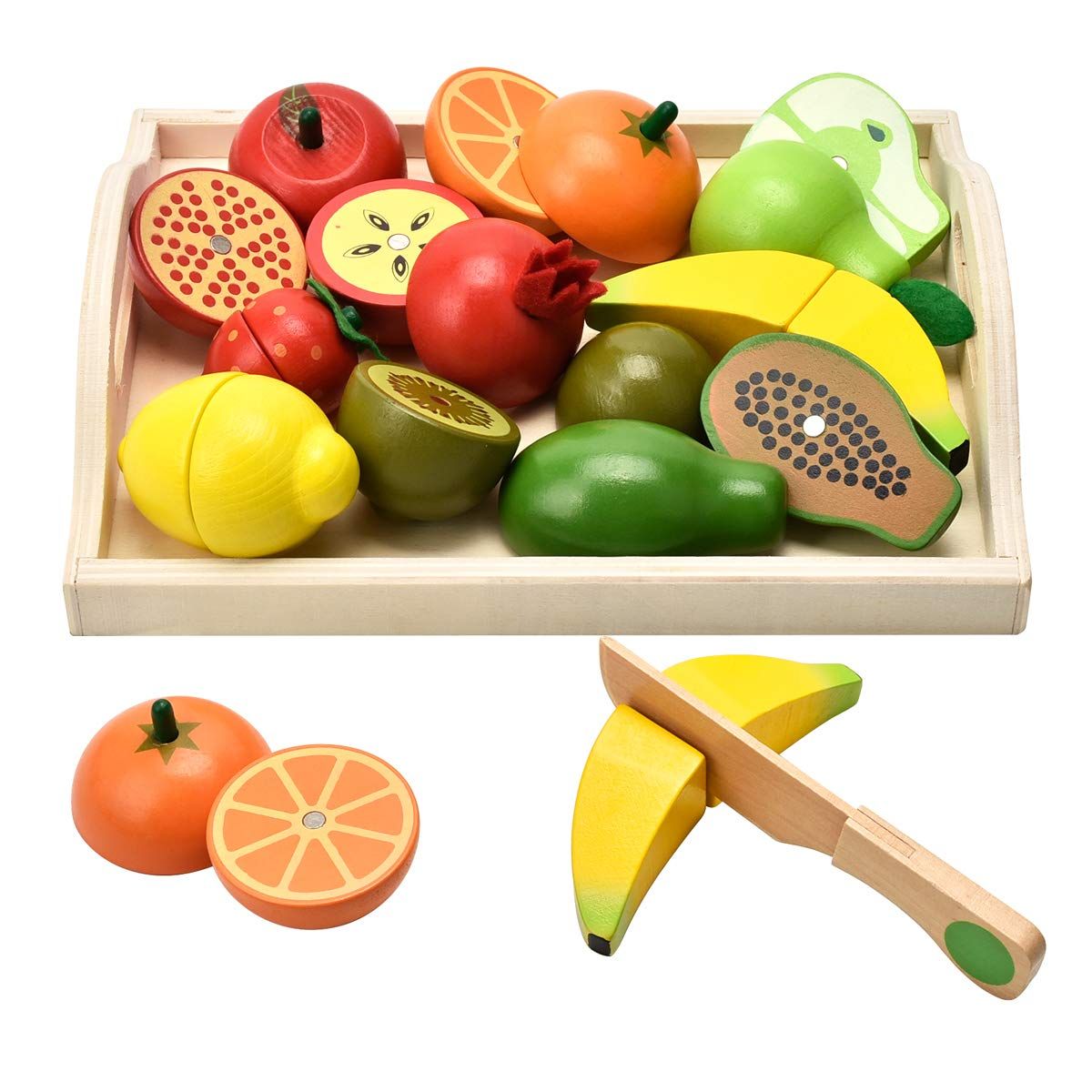 CARLORBO Wooden Toys for 2 Year Old - Pretend Play Food Set for Kids Play Kitchen,9 Cuttable T... | Amazon (US)