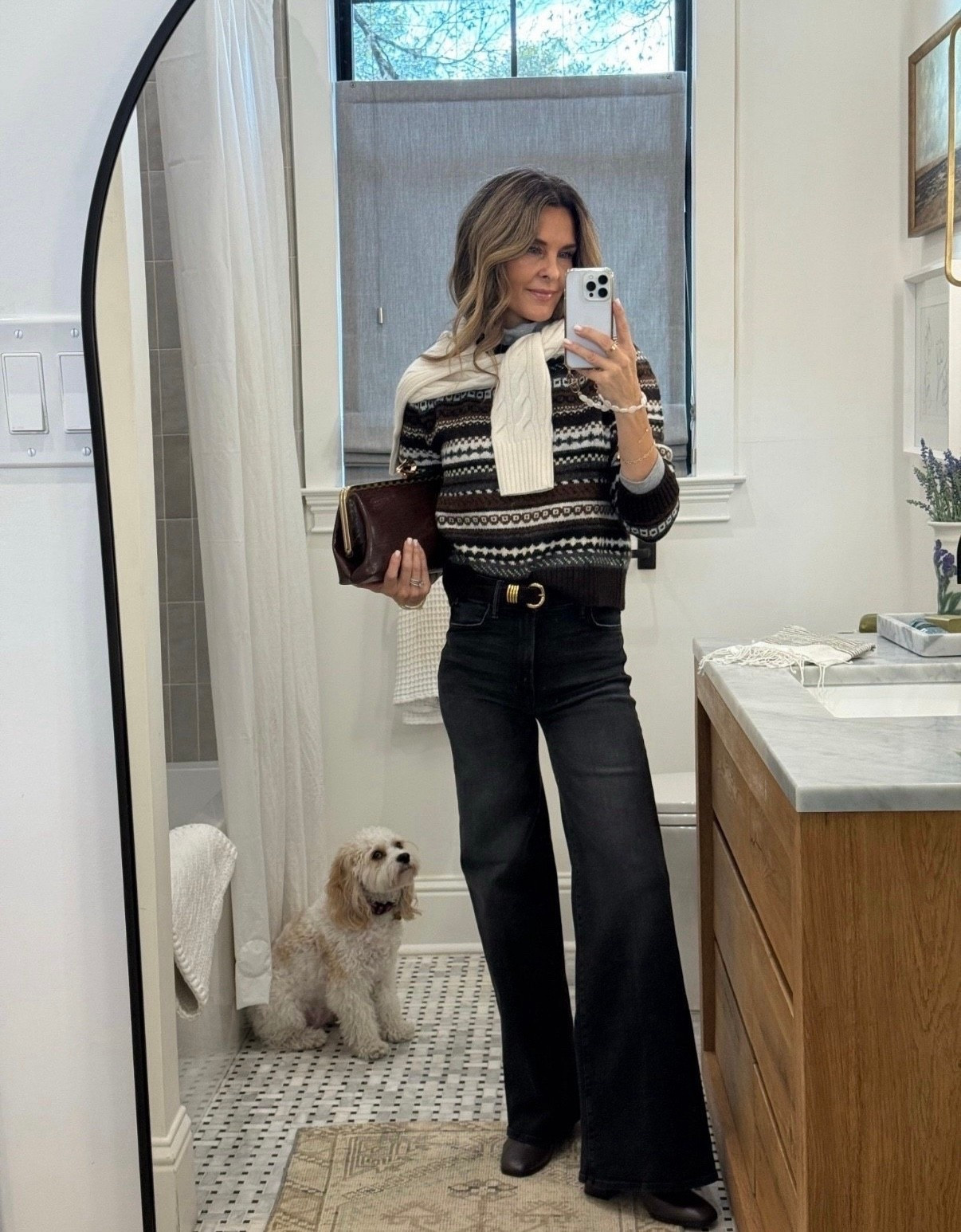 A TOP POST OF 2025 

I’m 5’6”
-Mother Jeans TTS 
-Soft leather boots TTS 
-Zara fair isle sweater wearing a small 
-Quince cable cashmere back in stock! Sz Small
-Anthropologie clutch
-lip color glazed 
-Turtleneck Sz Sm #LTKootd

#LTKOver40
