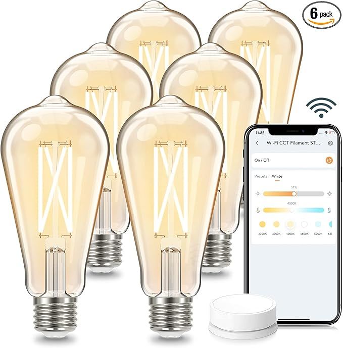 Linkind Smart Edison Bulbs, 2700K-6500K Tunable WiFi Edison Bulbs with Remote Control, 8W 60W Equ... | Amazon (US)