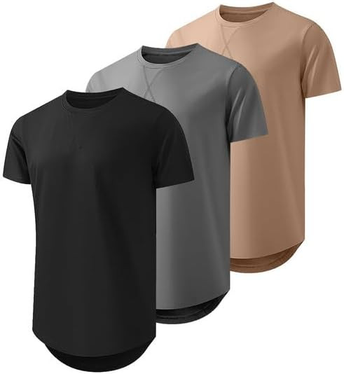 JMIERR Mens 3 Pack Cotton Hipster Hip Hop Longline Crewneck T-Shirt | Amazon (US)