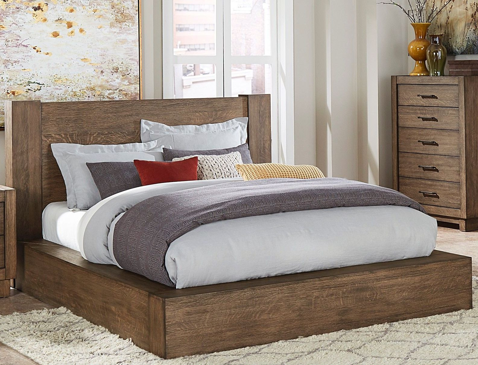 Korlan Brown Oak Queen Platform Bed | 1stopbedrooms
