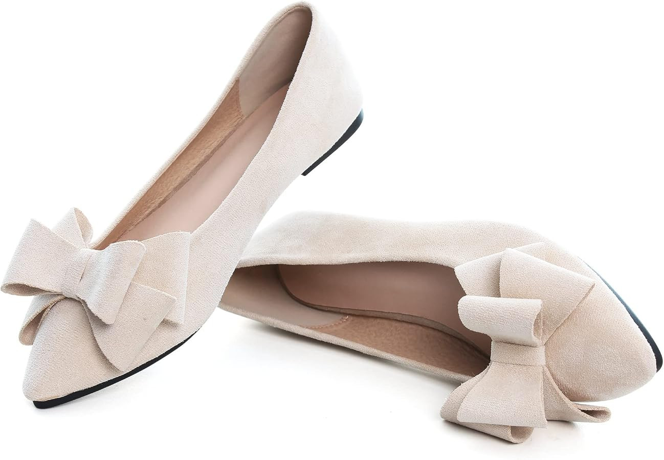 Dear Time Women's Casual Flats Bowknot Pointed Toe Ballet Flats Dressy Bridal Shoes Slip Ons Loaf... | Amazon (US)