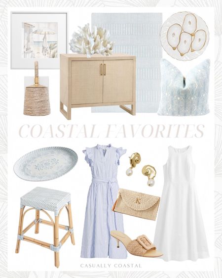 Coastal favorites! 
-
Coastal home decor, coastal style, coastal decor, beach house, beach home decor, summer outfits, woven sandals, beach vacation outfits, resort wear, neutral home decor, ruffle neck maxi shirt dress, Walmart dresses, affordable shirtdress, white dresses, graduation dresses, coastal dresses, watercolor art print, coastal wall art, beach art, pal leaf scalloped clutch, woven clutches, summer purse, hand bags, bar cabinet, coastal cabinet, raffia wrapped wood cabinet, Amazon furniture, Amazon cabinet, entryway furniture, rattan counter stool, Amazon counter stools, coastal counter stool, Serena & Lily look for less, blue & white counter stools, affordable counter stools, backless counter stools, gold earrings, coastal earrings, freshwater pearl shell drop earrings, neutral heels, linen midi dress, summer dress, coastal metal sconce, coastal lighting, hemp wrapped brass sconce, coastal pillows, coastal pillow covers, summer pillow covers, blue pillow covers, ocean reef decor, coastal rugs, indoor/outdoor rug, Wayfair rugs, blue rugs, affordable rug, chambray tile serving platter, outdoor entertaining, gilded oyster plate 

#LTKFindsUnder100 #LTKFindsUnder50 #LTKHome