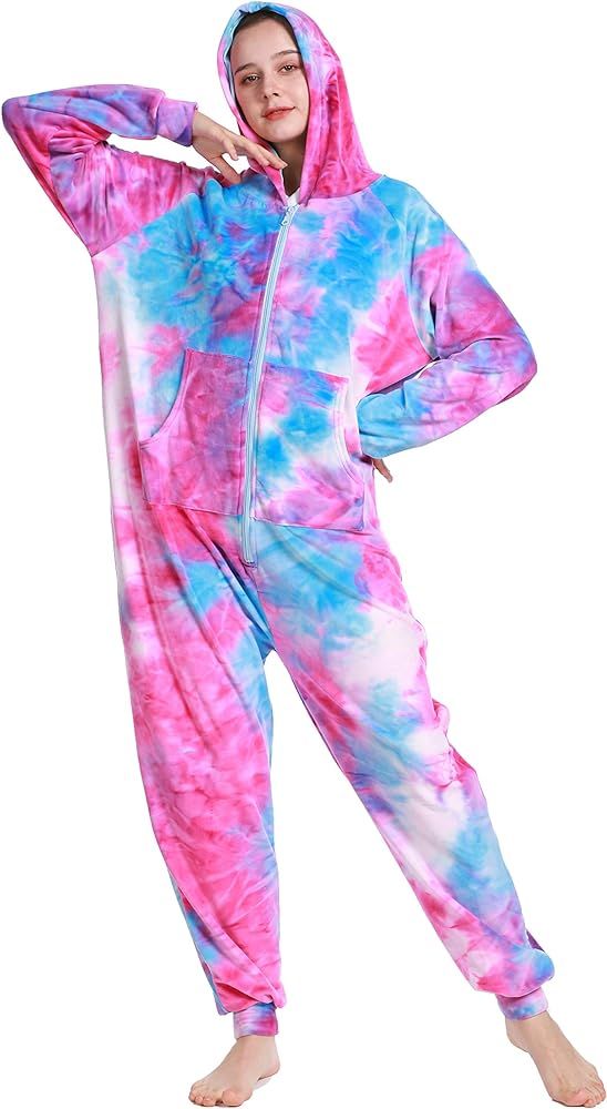Adult Jumpsuit Pajamas Hoodie Homewear Romper Sleepwear Tie Dye Costume for Women Men | Amazon (US)