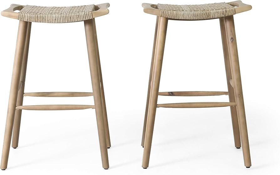 Christopher Knight Home Magwen Outdoor Acacia Wood Barstool with Wicker (Set of 2), Light Brown a... | Amazon (US)