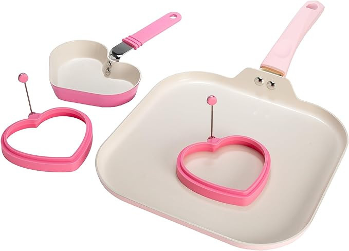 Paris Hilton Breakfast Ceramic Nonstick Cookware Set, Includes Square Griddle, Mini Heart Shaped ... | Amazon (US)