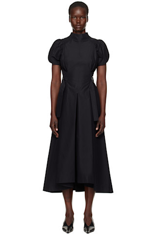 3.1 Phillip Lim - Black Puff Sleeve Poplin Flare Midi Dress | SSENSE