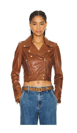 LAMARQUE Ciara Gold Jacket in Brown. - size L | Revolve Clothing (Global)