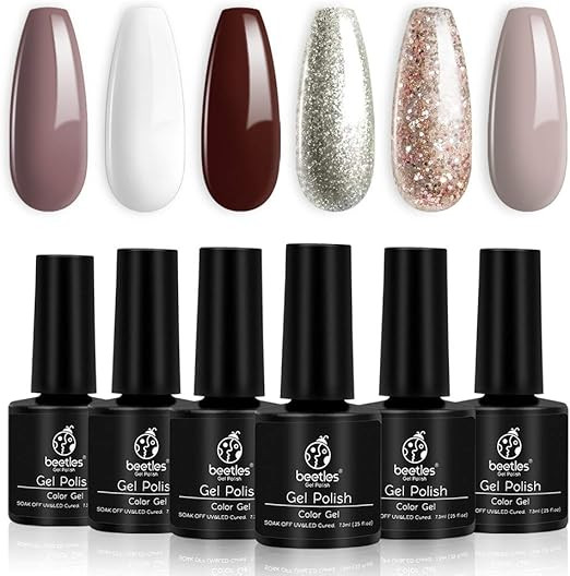 Beetles Holiday Gel Nail Polish Set - 6 Colors Burgundy Red Champagne Gold Gel Polish Kit Snow Wh... | Amazon (US)