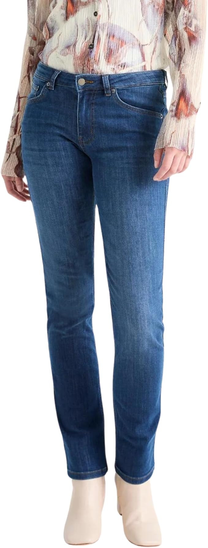 DU/ER Women's Performance Denim Mid Rise Slim Straight | Amazon (US)