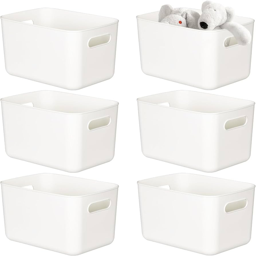 loobuu 6 Pack White Storage Bin with Handle, Plastic Bathroom Kitchen Organizer Bin for Organizin... | Amazon (US)