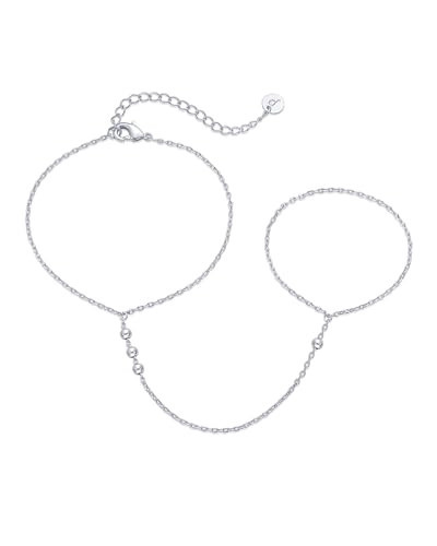 PAVOI Rhodium Plated Beaded Hand Chain Bracelet for Women | Dainty Beads Bracelet and Ring Chain Body Jewelry | Amazon (US)