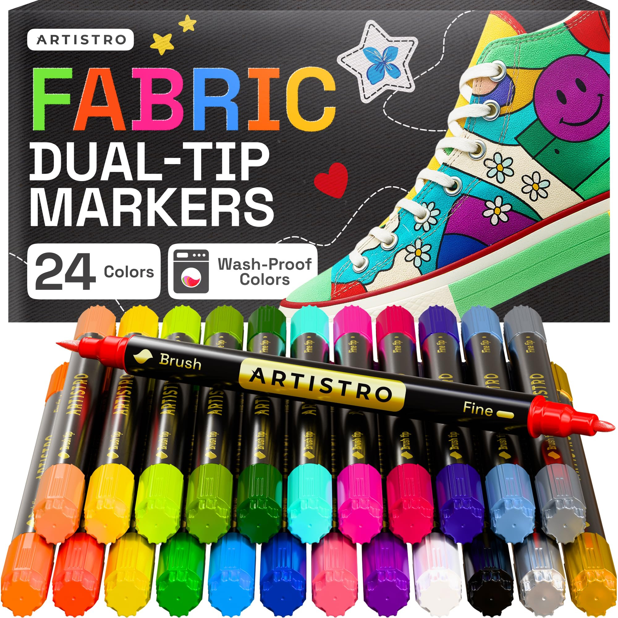 ARTISTRO 24 Dual-Tip Fabric Markers - Fabric Decorating Kit - Permanent for Clothes - Acrylic Pai... | Amazon (US)
