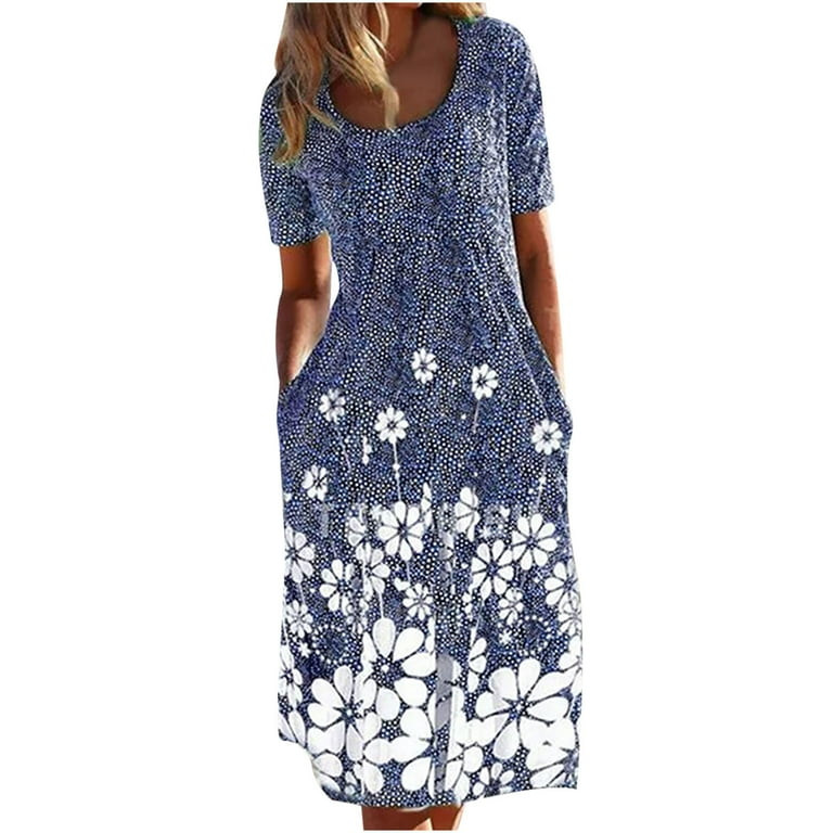 LYXSSBYX Summer Dresses for Women Clearance Fashion Women Summer Casual Round-NeckFroral Print Sh... | Walmart (US)