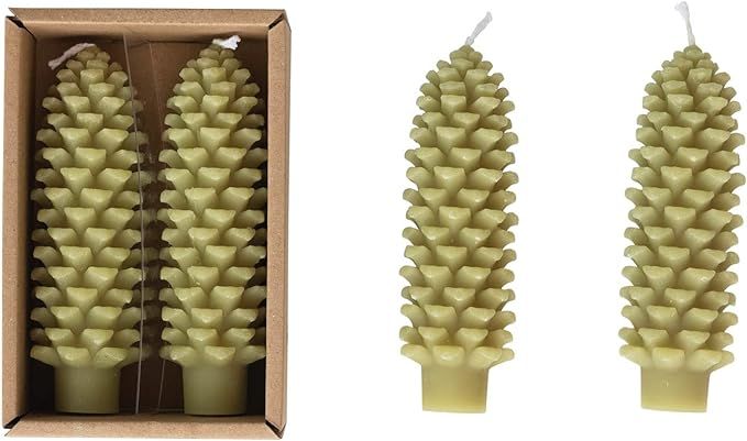 Unscented Pinecone Shaped Taper Candles in Mistletoe Green, Box Set Of 2, Burn Time 5 Hours | Amazon (US)