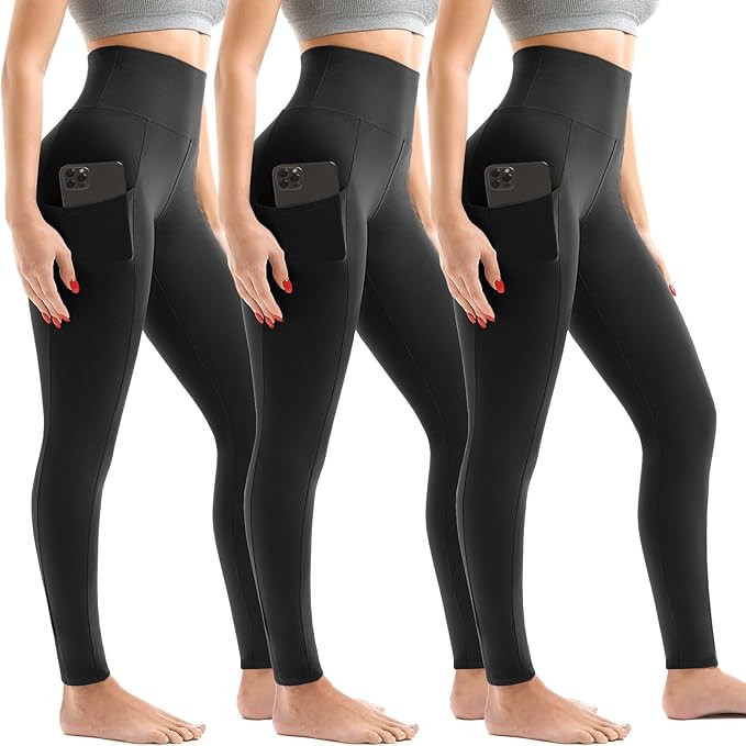 Leggings with Pockets for Women 3 Pack, High Waist Womens Leggings | Amazon (US)