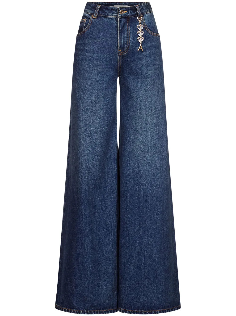 AREA Crystal Heart Charm wide-leg Jeans | Blue | FARFETCH TR | Farfetch Global