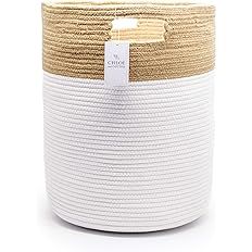 Amazon.com: Large Living Room Blanket Basket | Tall Cotton Basket for Storage | 19 x 16 x 16 Inch... | Amazon (US)